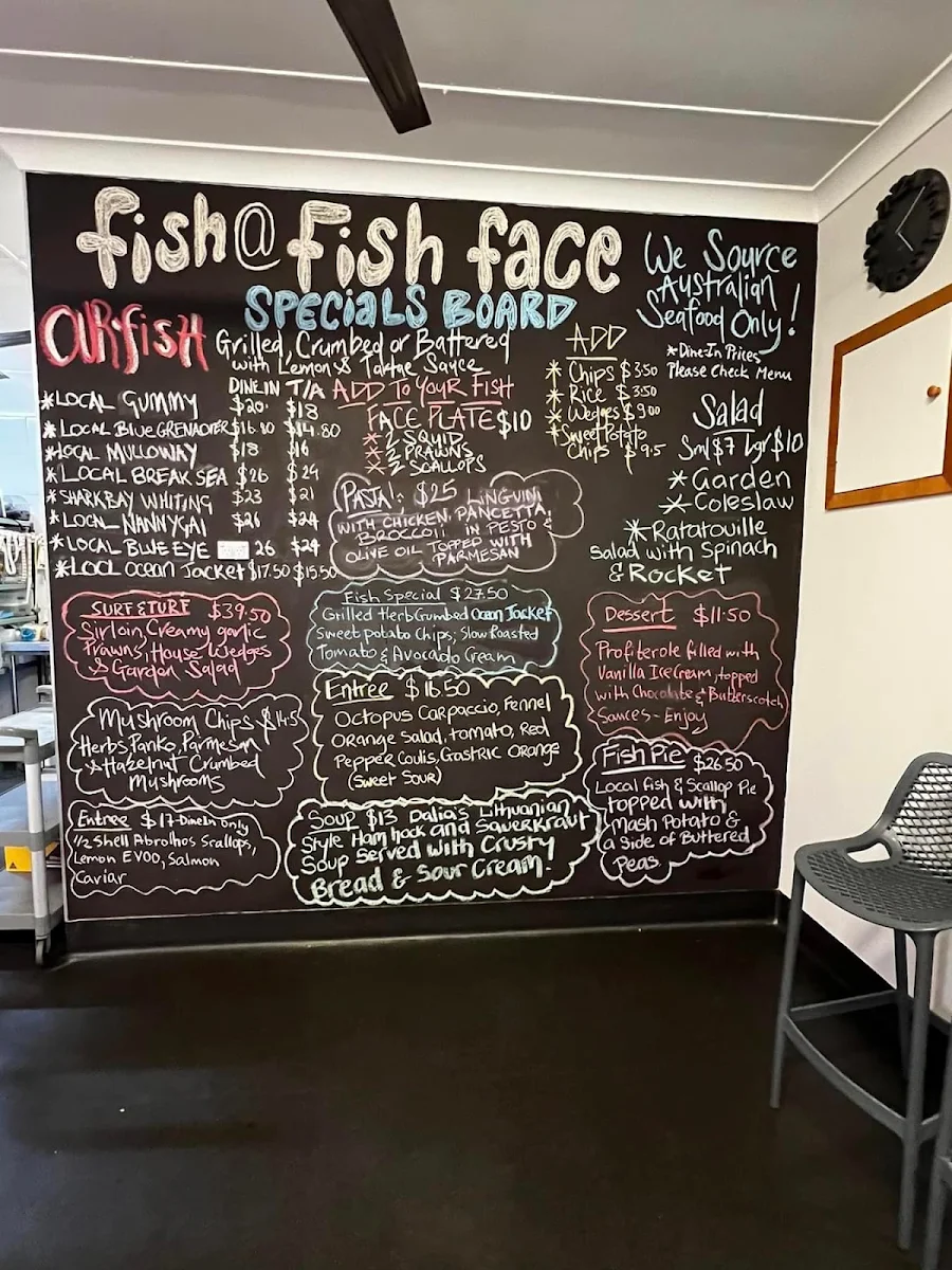Menu, Fish Face Takeaway and Restaurant