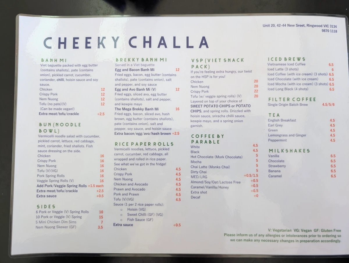 Menu, Cheeky Challa