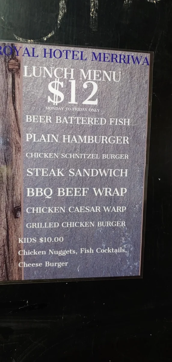 Menu, Royal Hotel Merriwa