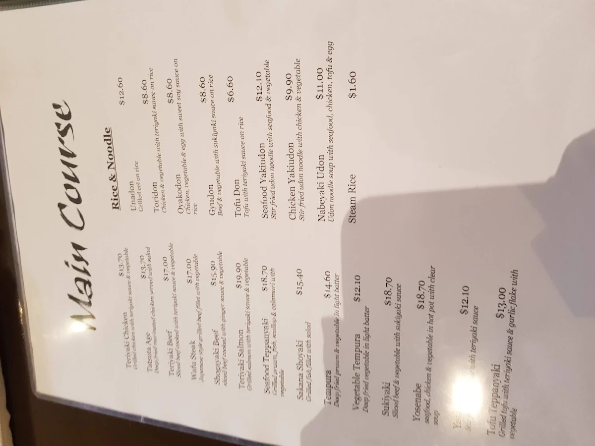 Menu, Ajisai Japanese Restaurant