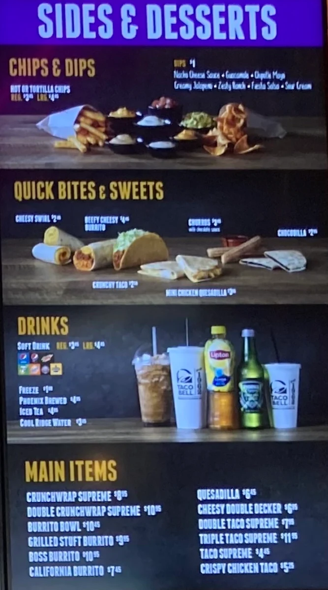 Menu, Taco Bell Blacktown Westpoint
