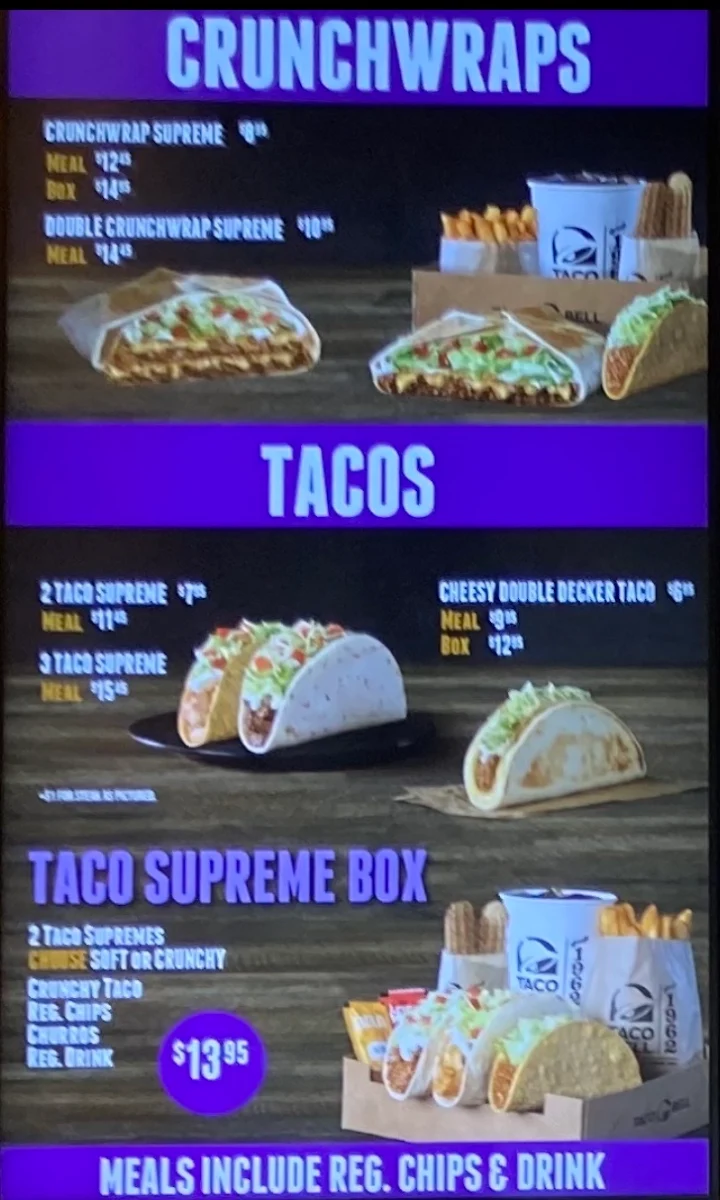 Menu, Taco Bell Blacktown Westpoint