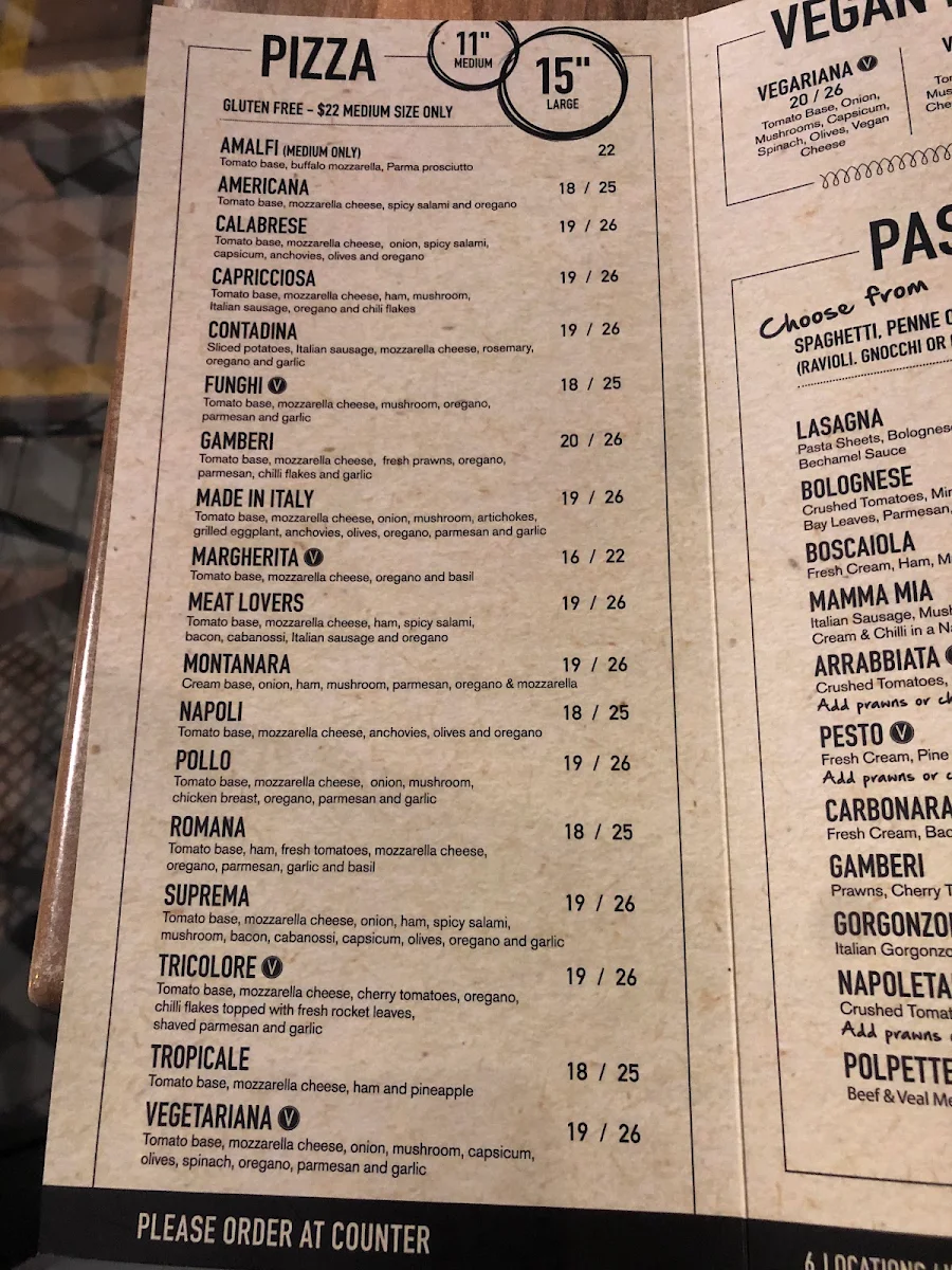Menu, Made In Italy Alexandria