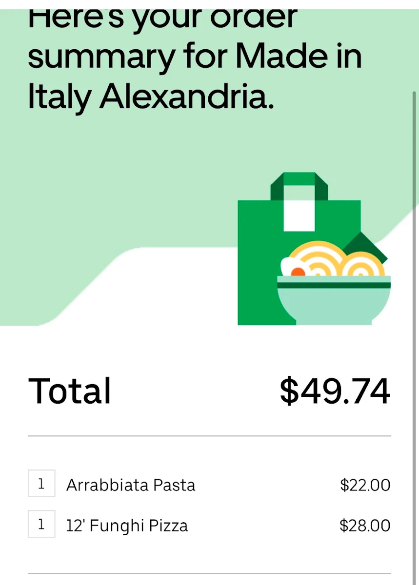 Menu, Made In Italy Alexandria