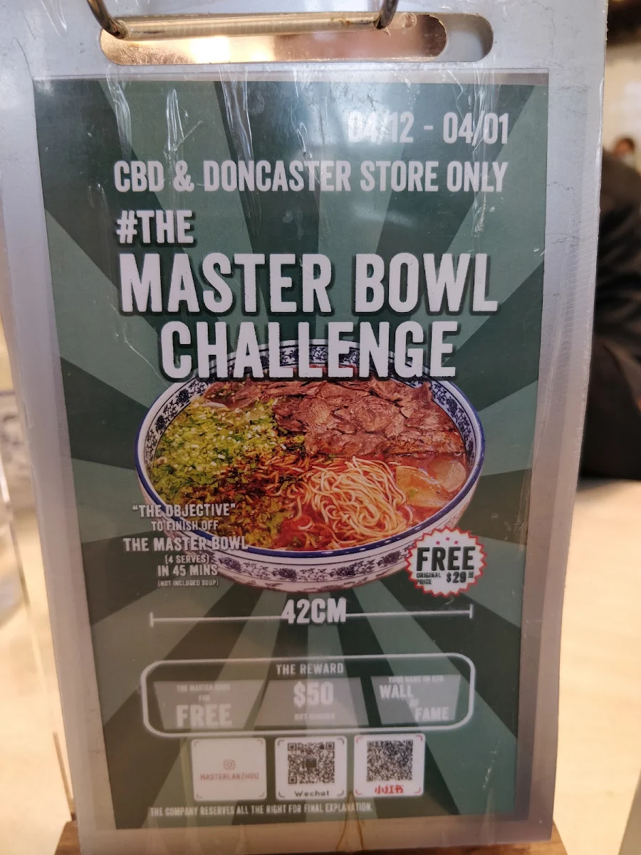 Menu, Master Lanzhou Noodle Express - Caulfield