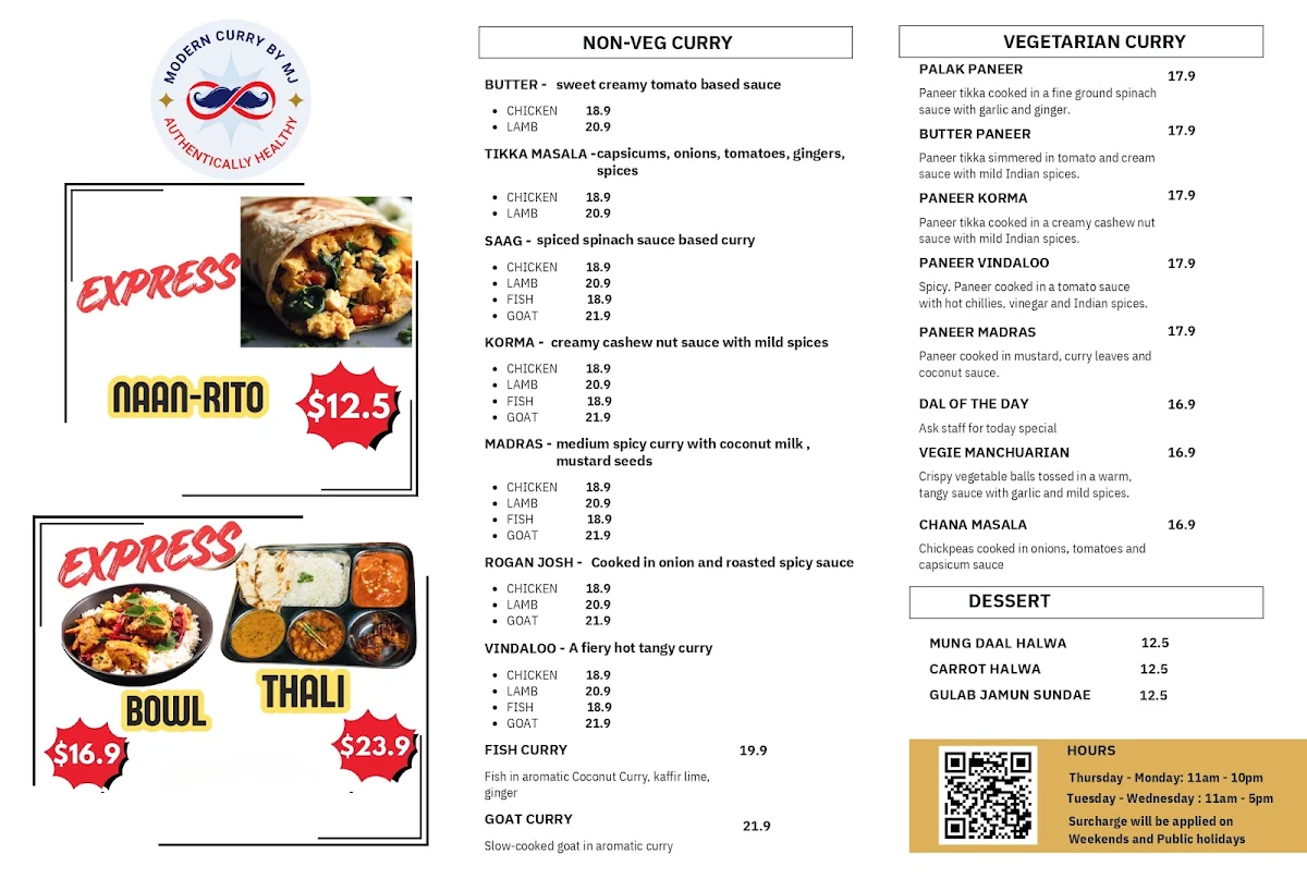 Menu, Modern Curry - Choose, Mix & Enjoy