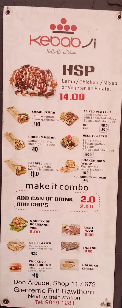 Menu, Kebabji