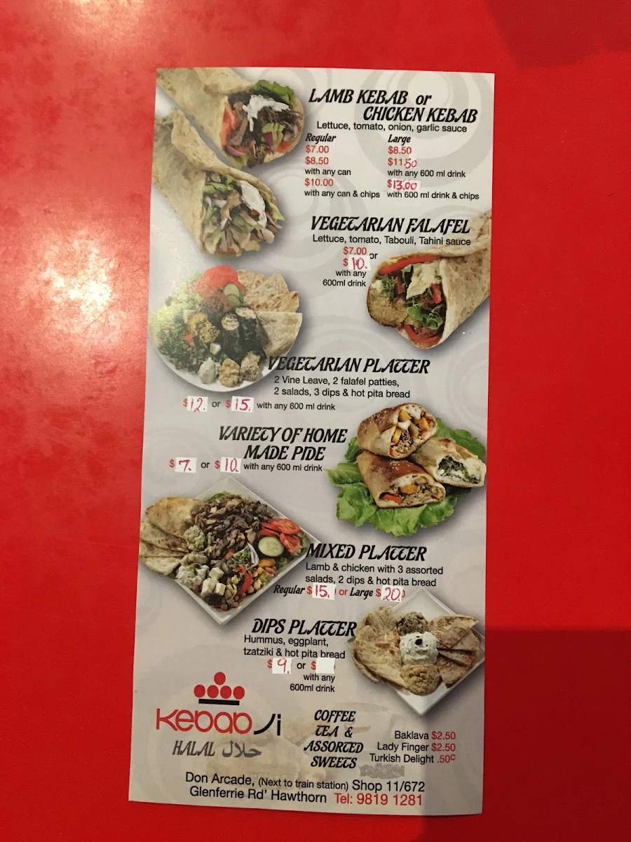 Menu, Kebabji