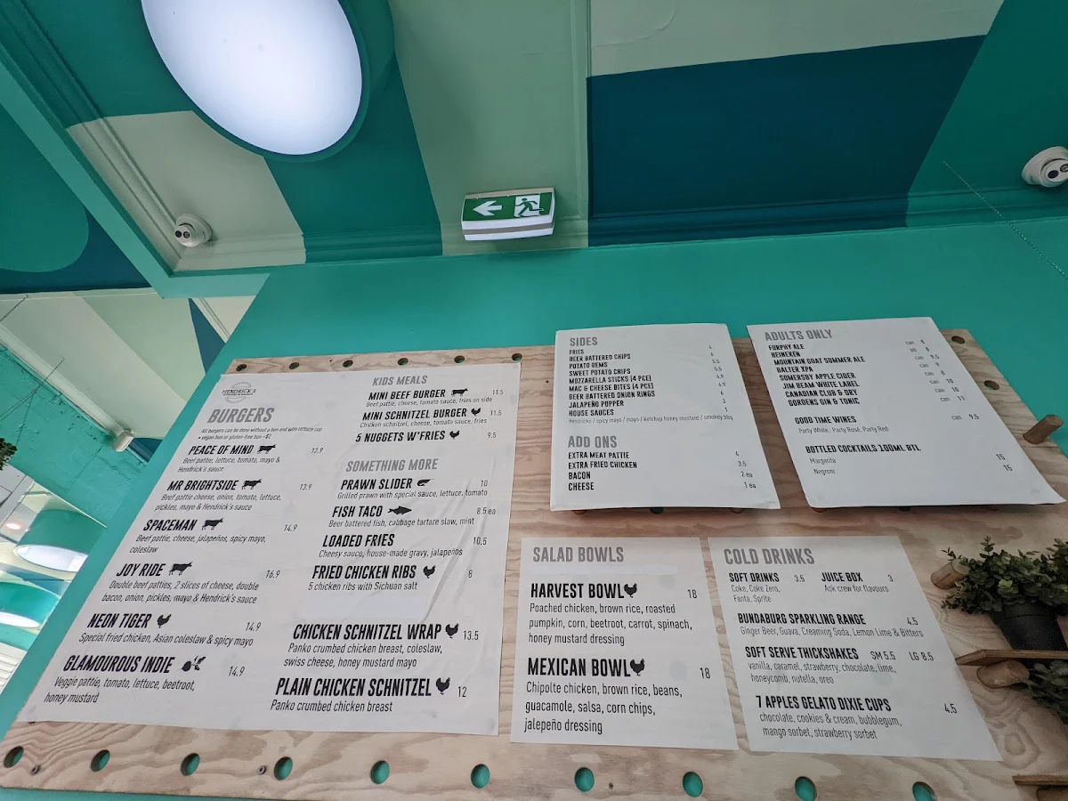 Menu, Hendricks Burgers & Salads