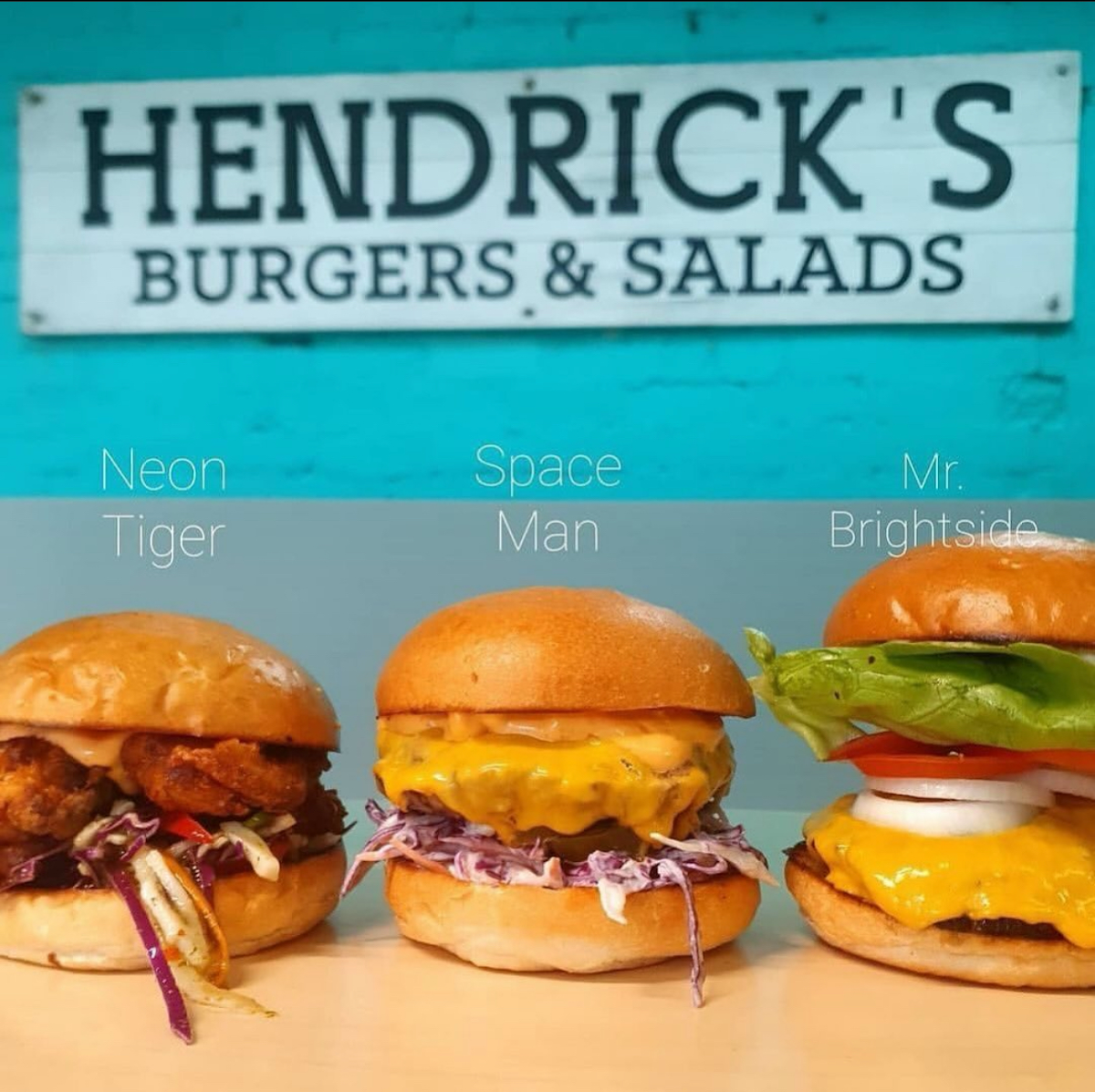 Menu, Hendricks Burgers & Salads