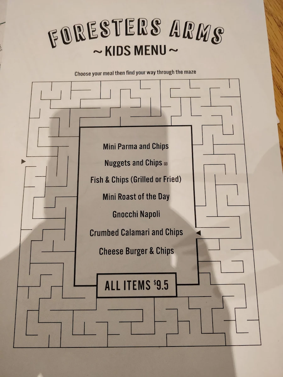 Menu, Castellos Foresters Arms Hotel