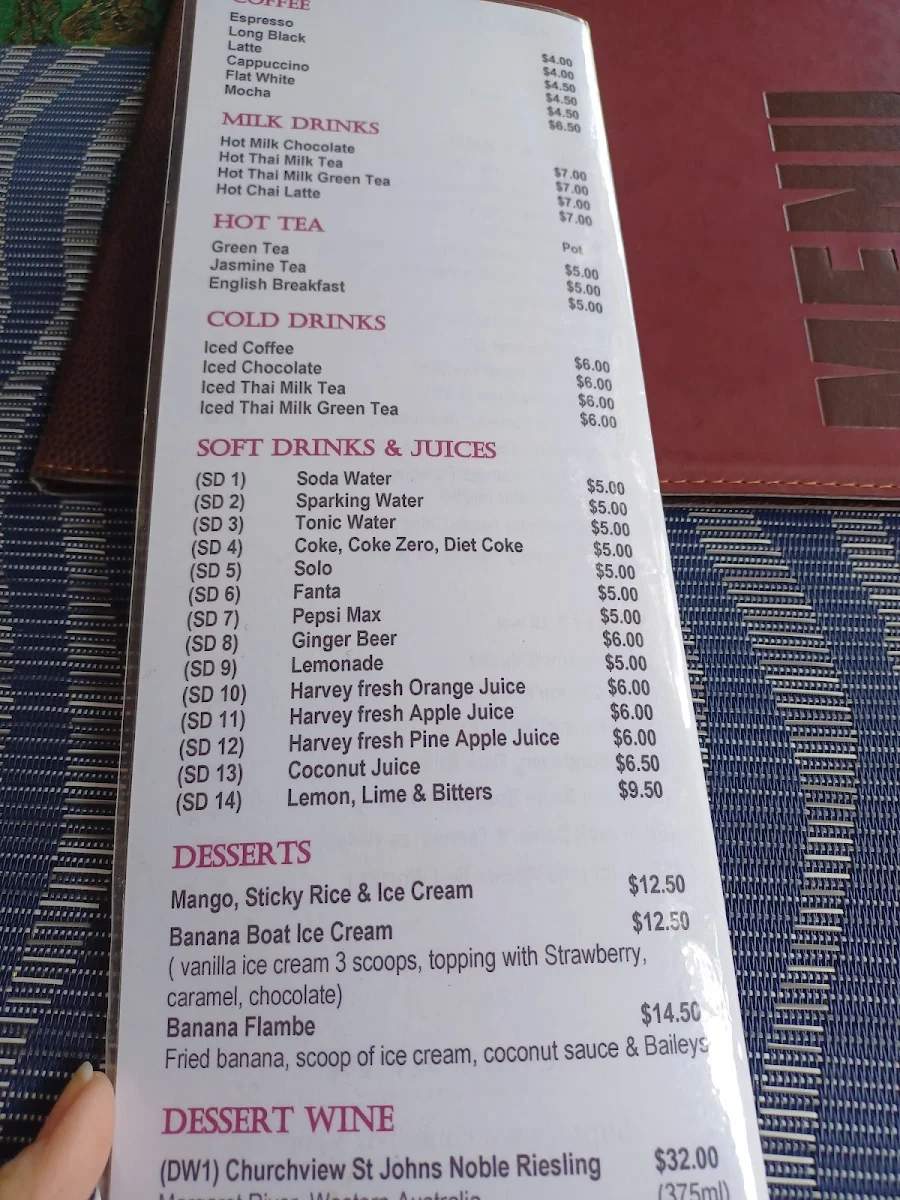 Menu, Waterside Thai