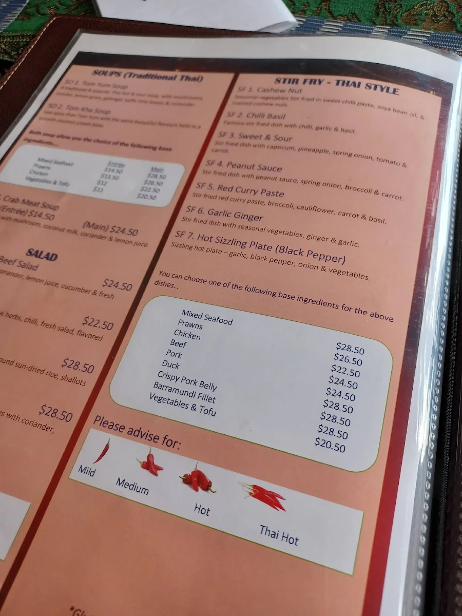 Menu, Waterside Thai