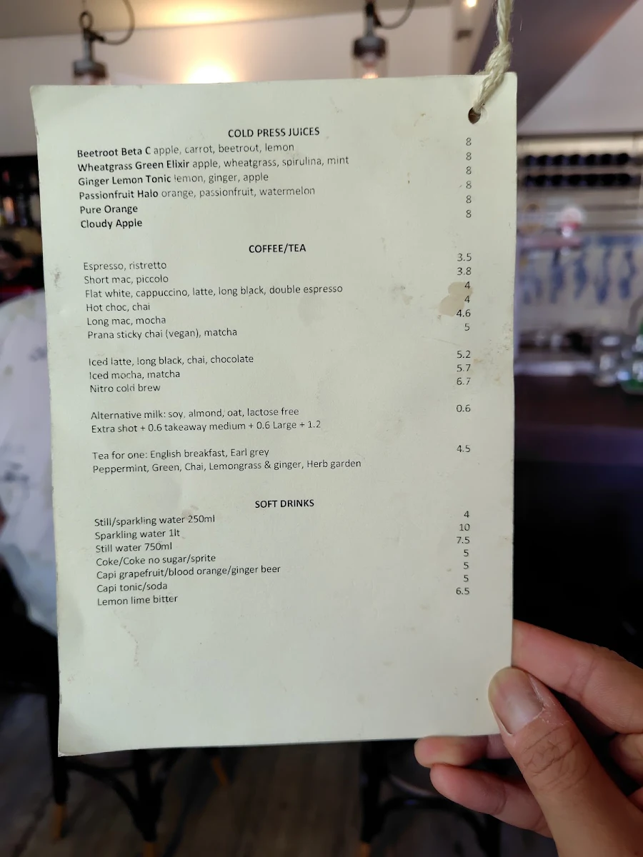 Menu, Mount Street Breakfast Bar