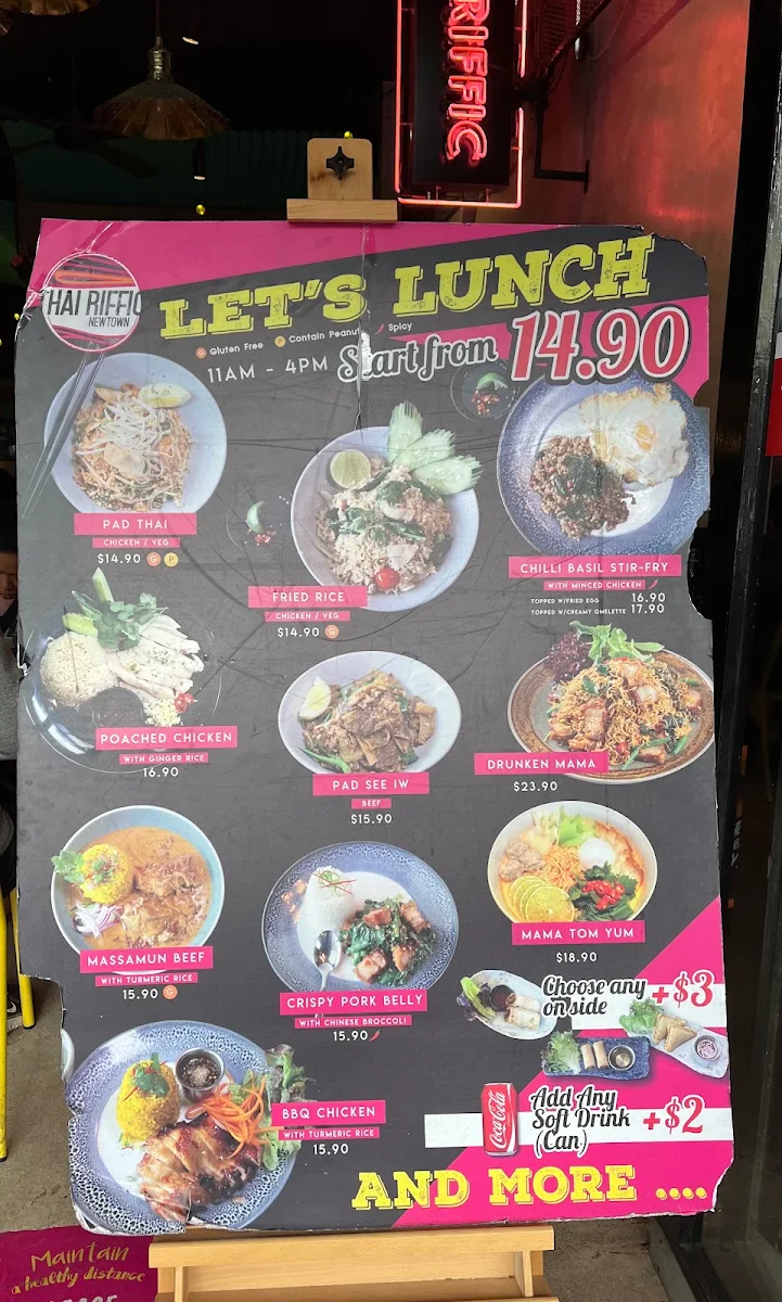 Menu, Thai Riffic Newtown