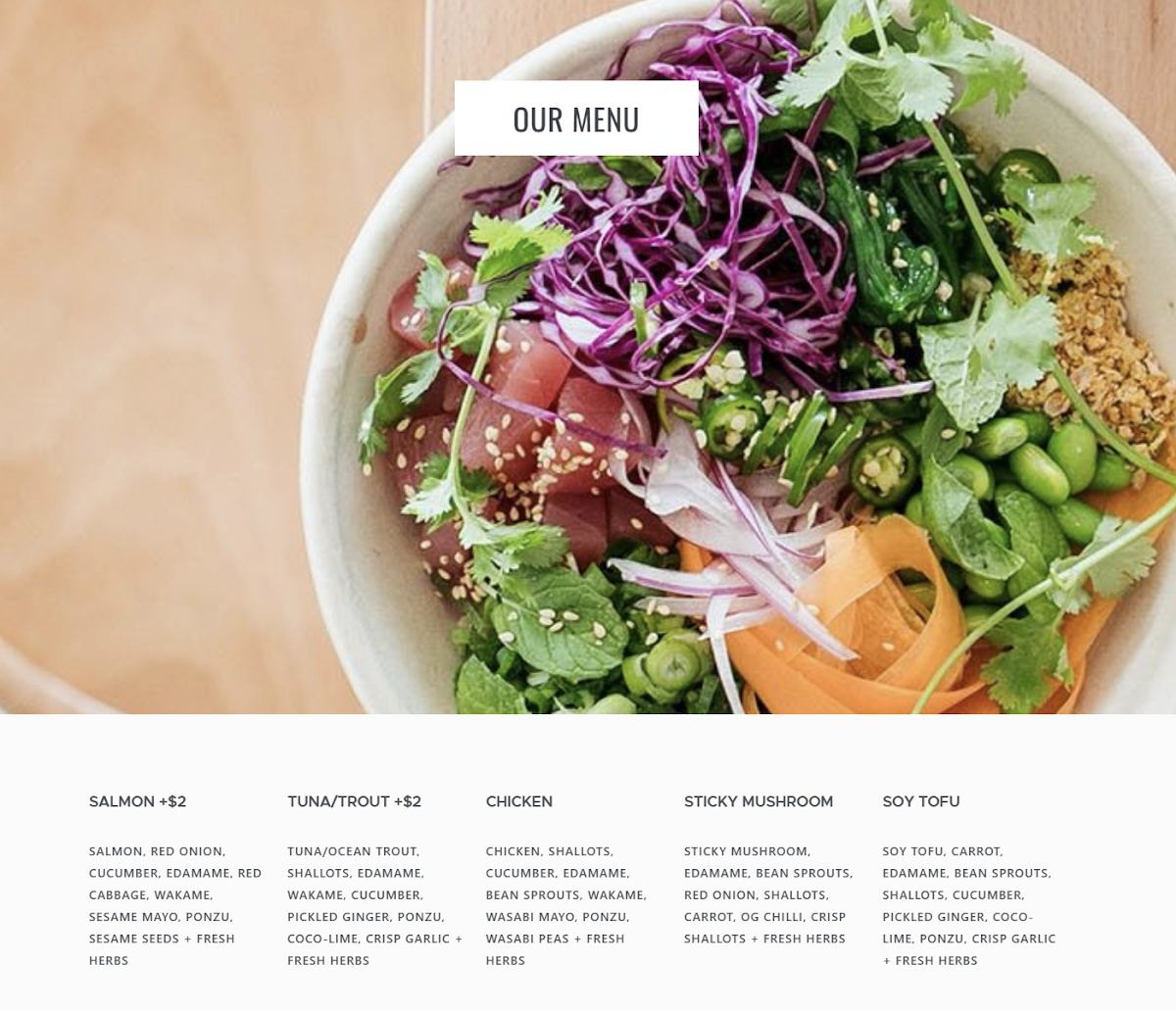 Menu, Raw + Rice - Noosa Heads