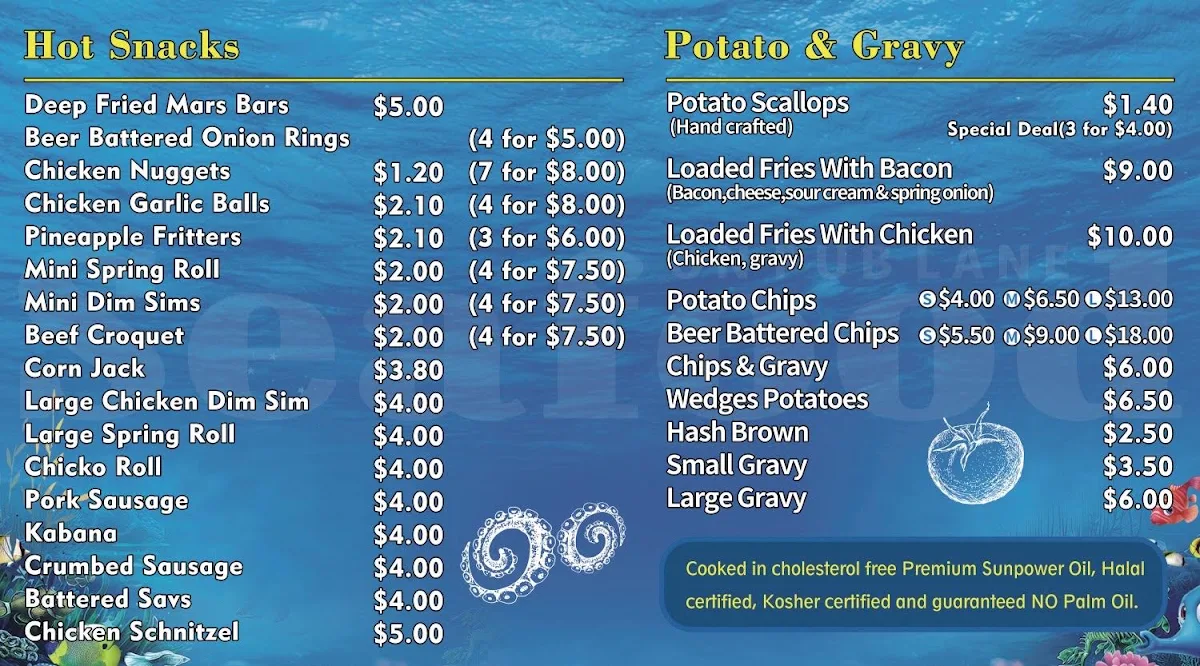 Menu, Seafood on Pub Lane - fish & chips