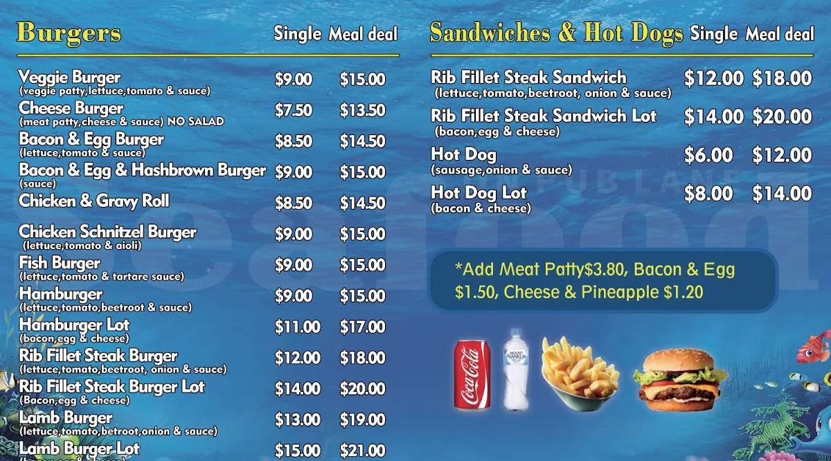 Menu, Seafood on Pub Lane - fish & chips