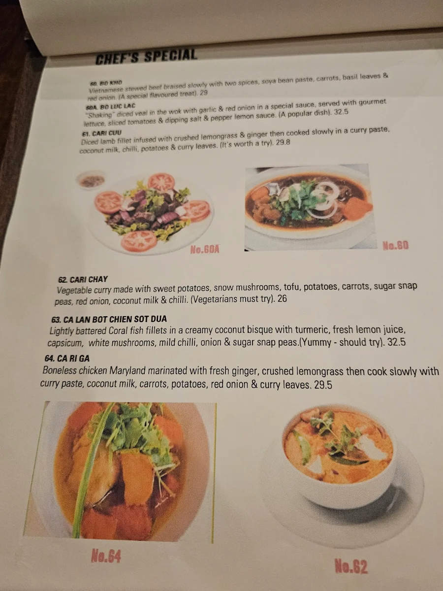Menu, Phi Yen Vietnamese Restaurant