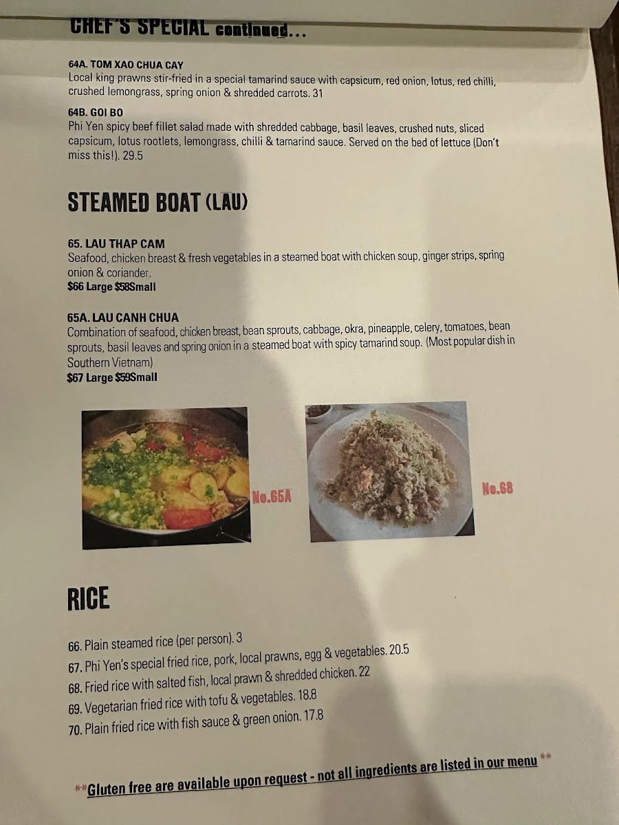 Menu, Phi Yen Vietnamese Restaurant