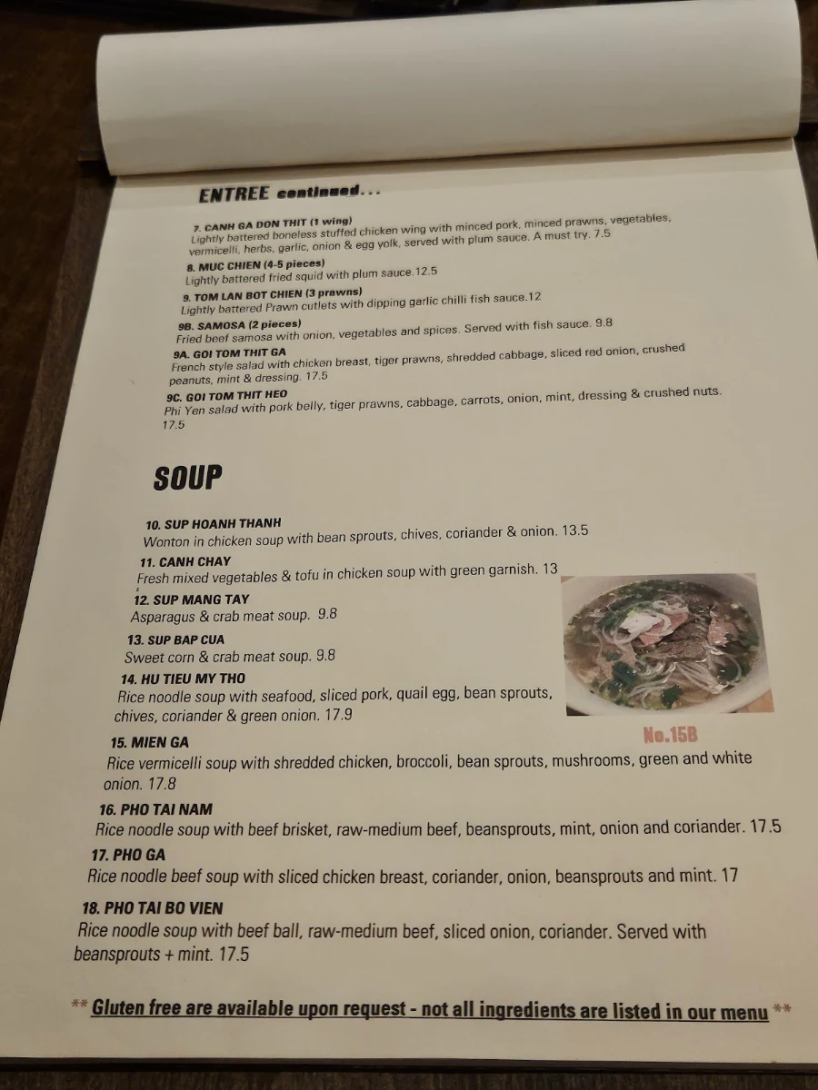 Menu, Phi Yen Vietnamese Restaurant