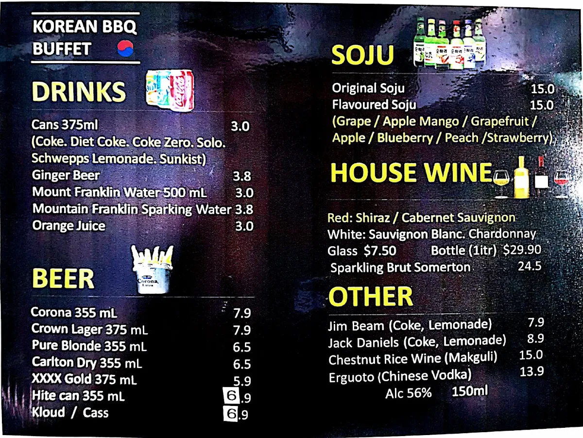 Menu, Korean BBQ Buffet Gold Coast