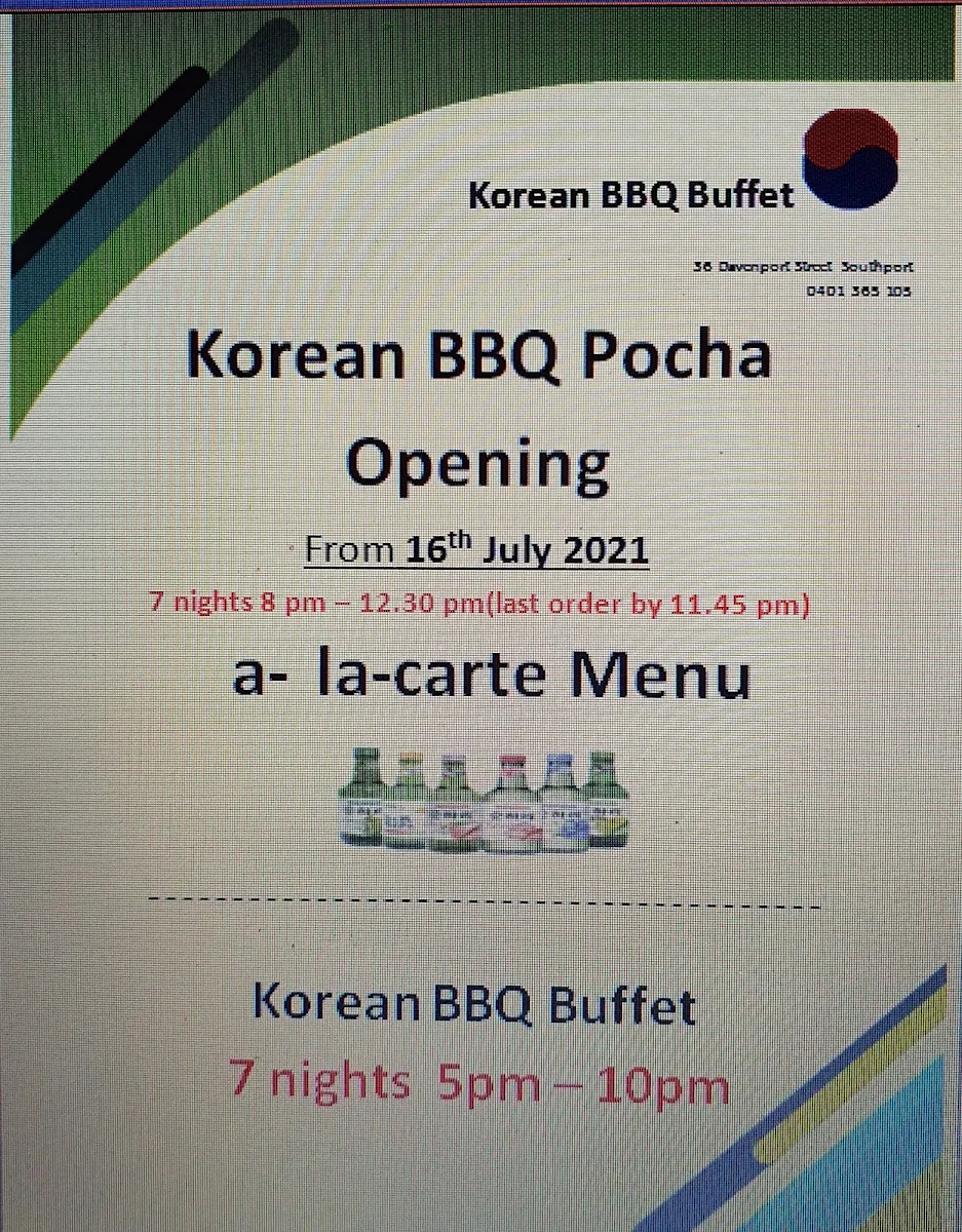 Menu, Korean BBQ Buffet Gold Coast