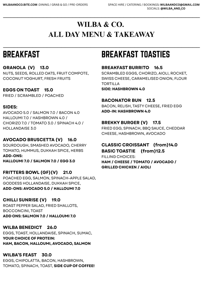 Menu, Wilba & Co