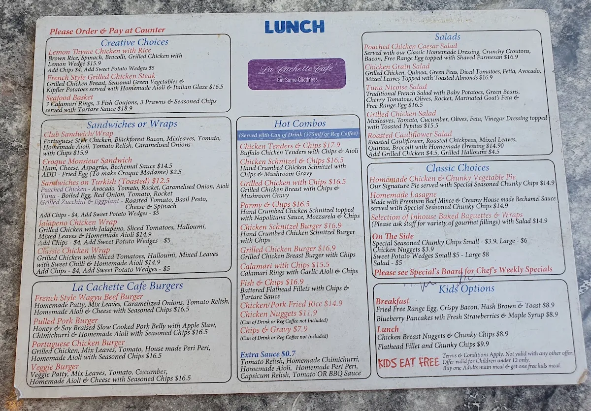 Menu, La Cachette Cafe
