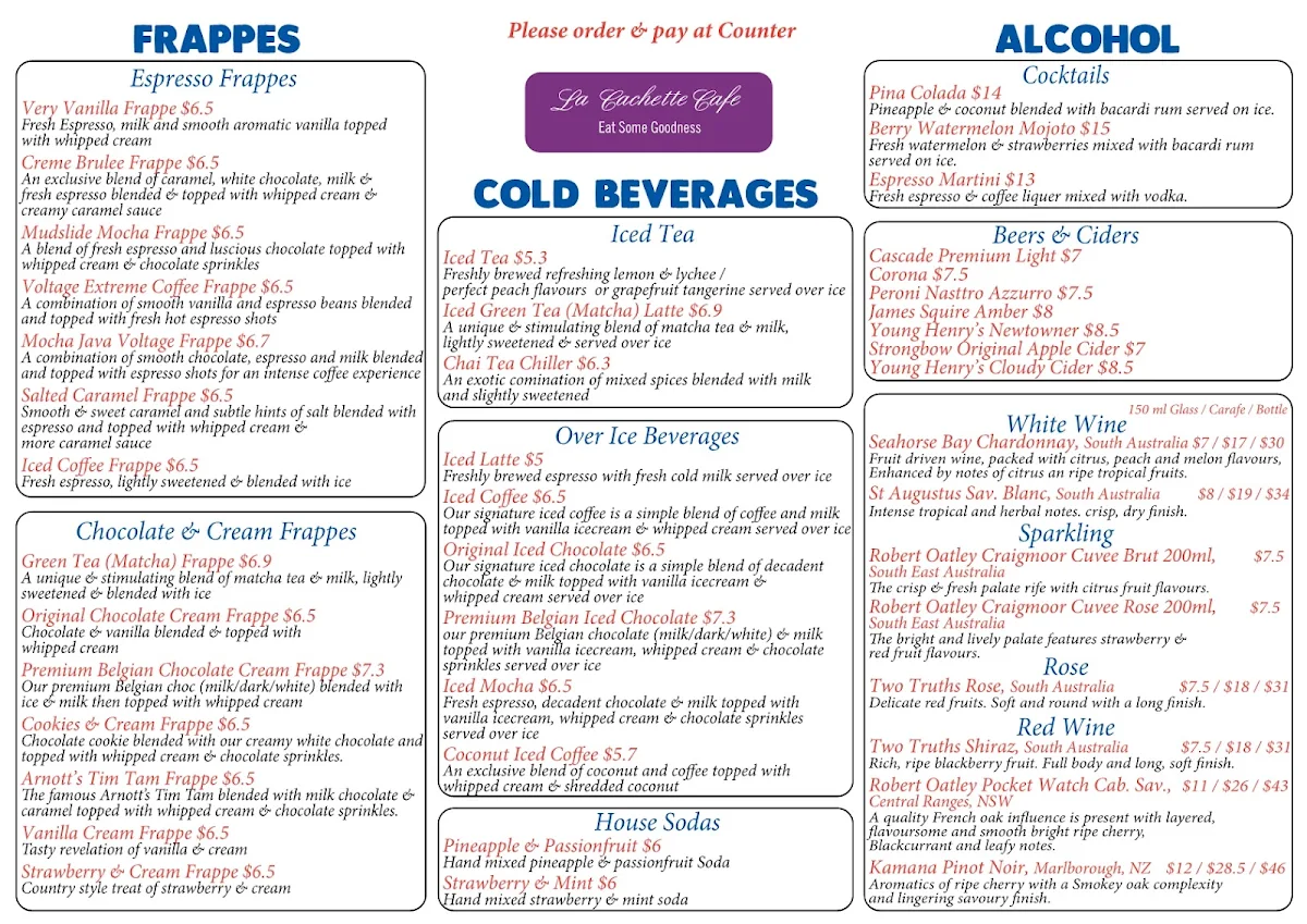 Menu, La Cachette Cafe