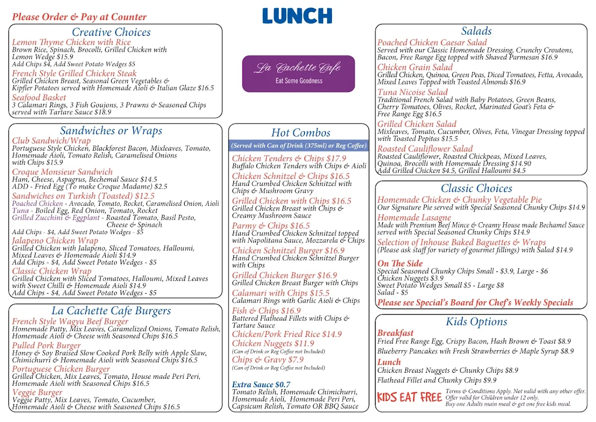 Menu, La Cachette Cafe