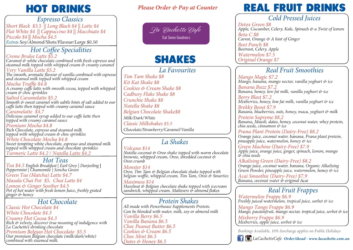 Menu, La Cachette Cafe