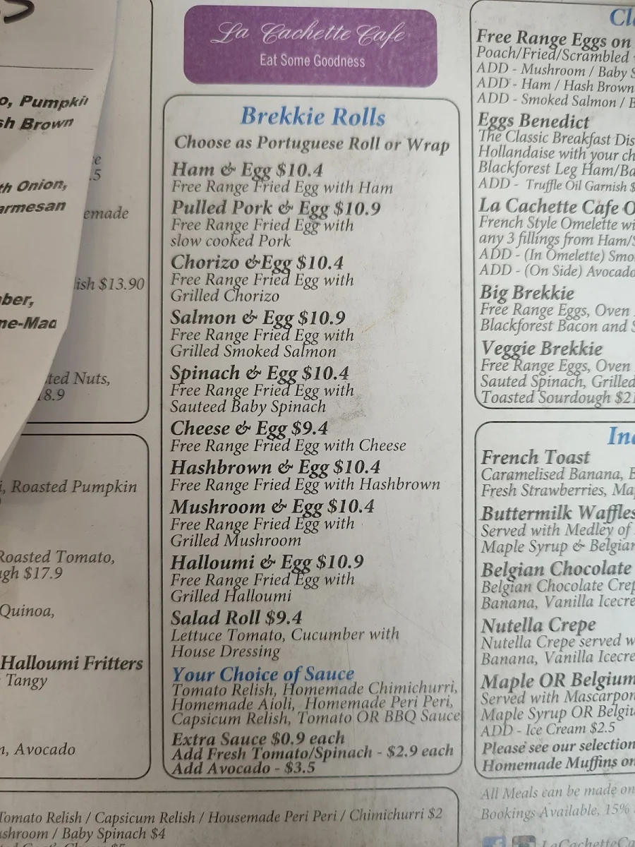 Menu, La Cachette Cafe