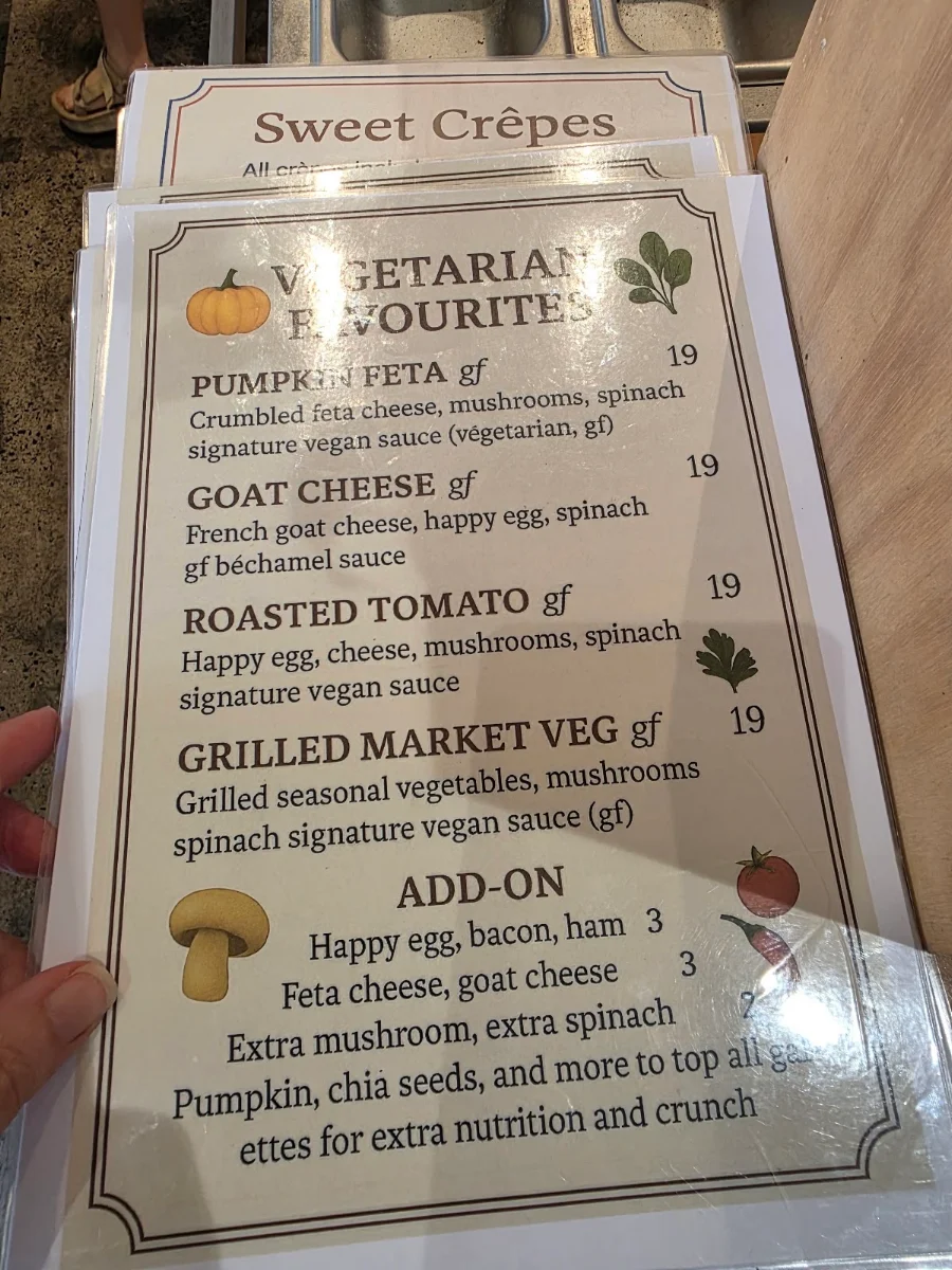 Menu, La Creperie in Cairns