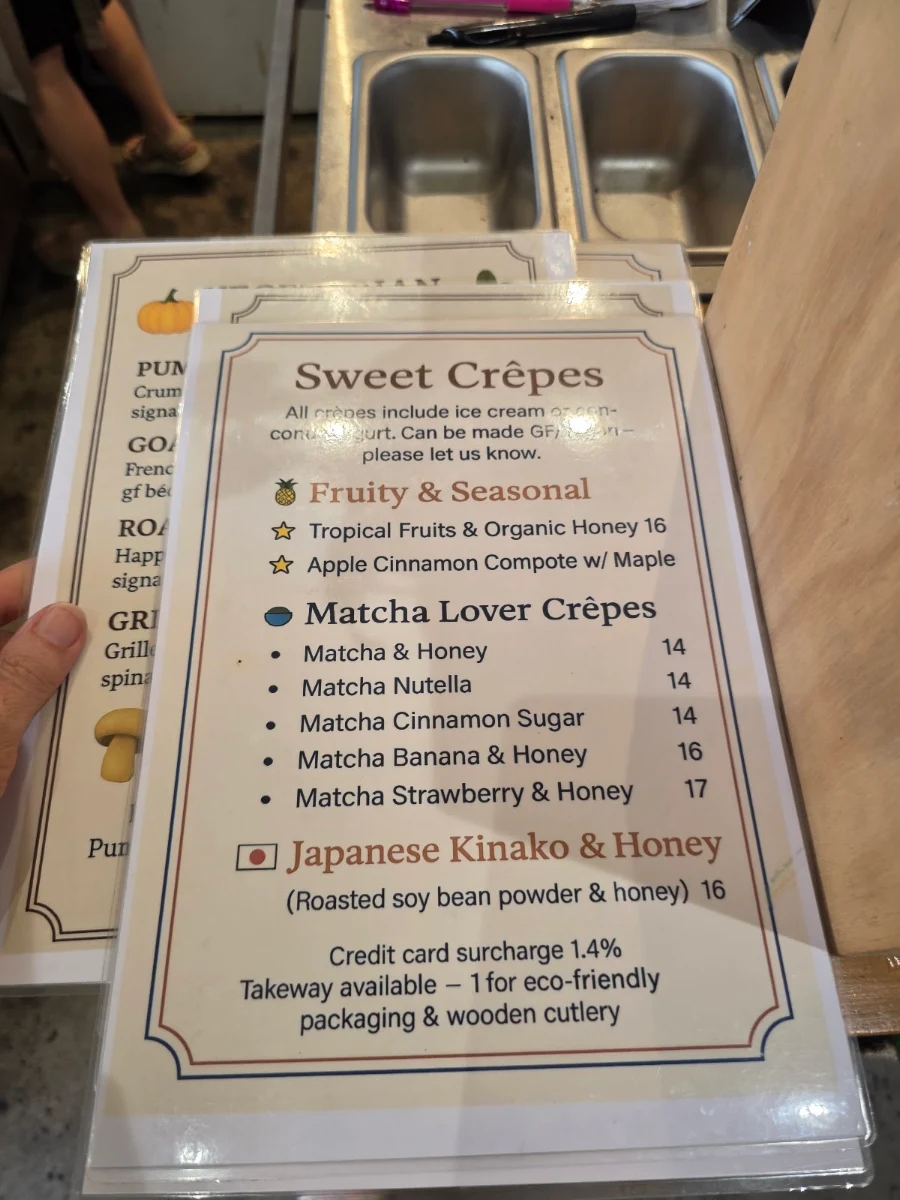 Menu, La Creperie in Cairns