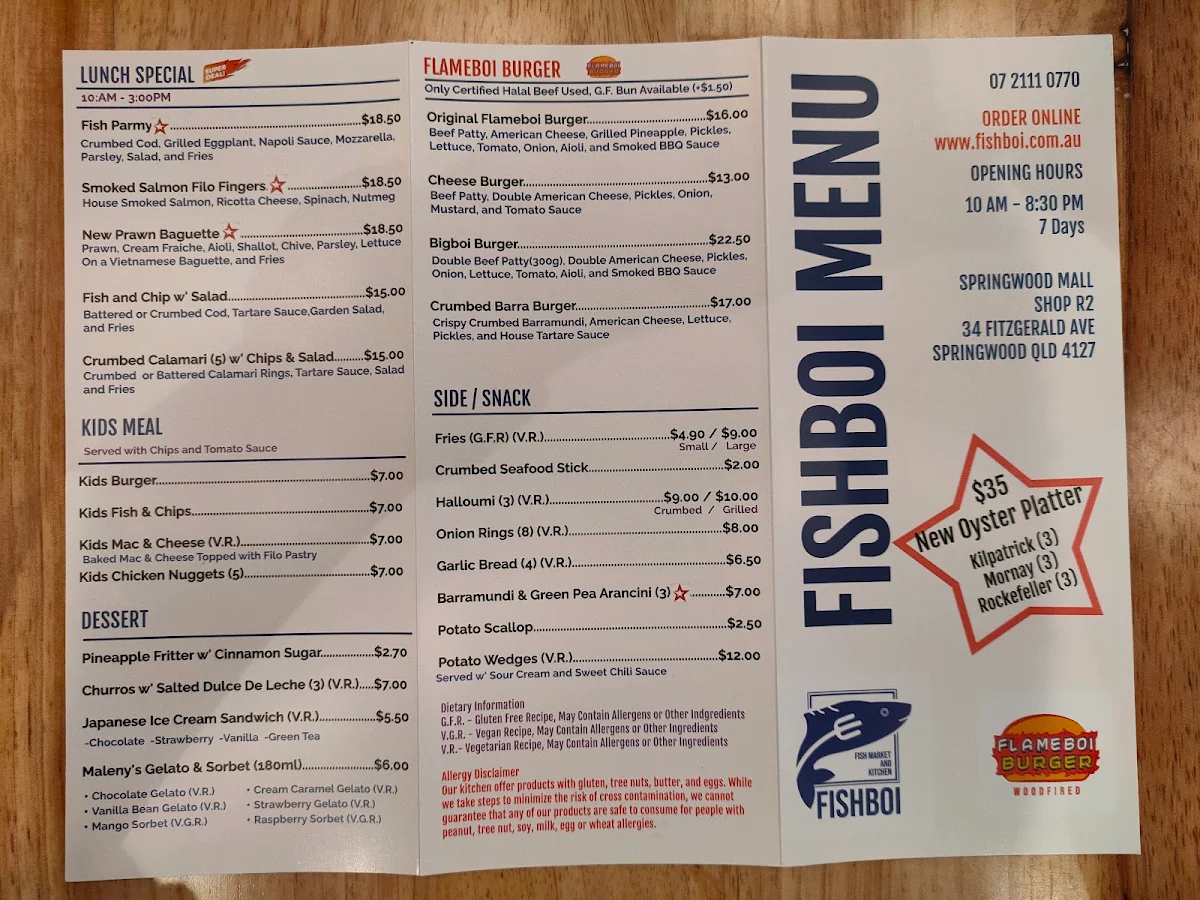 Menu, FISHBOI