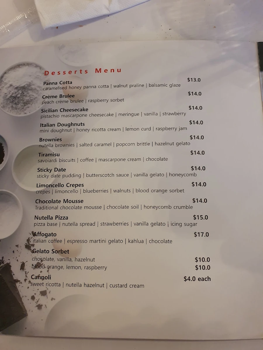 Menu, Enzo's Cucina Camden
