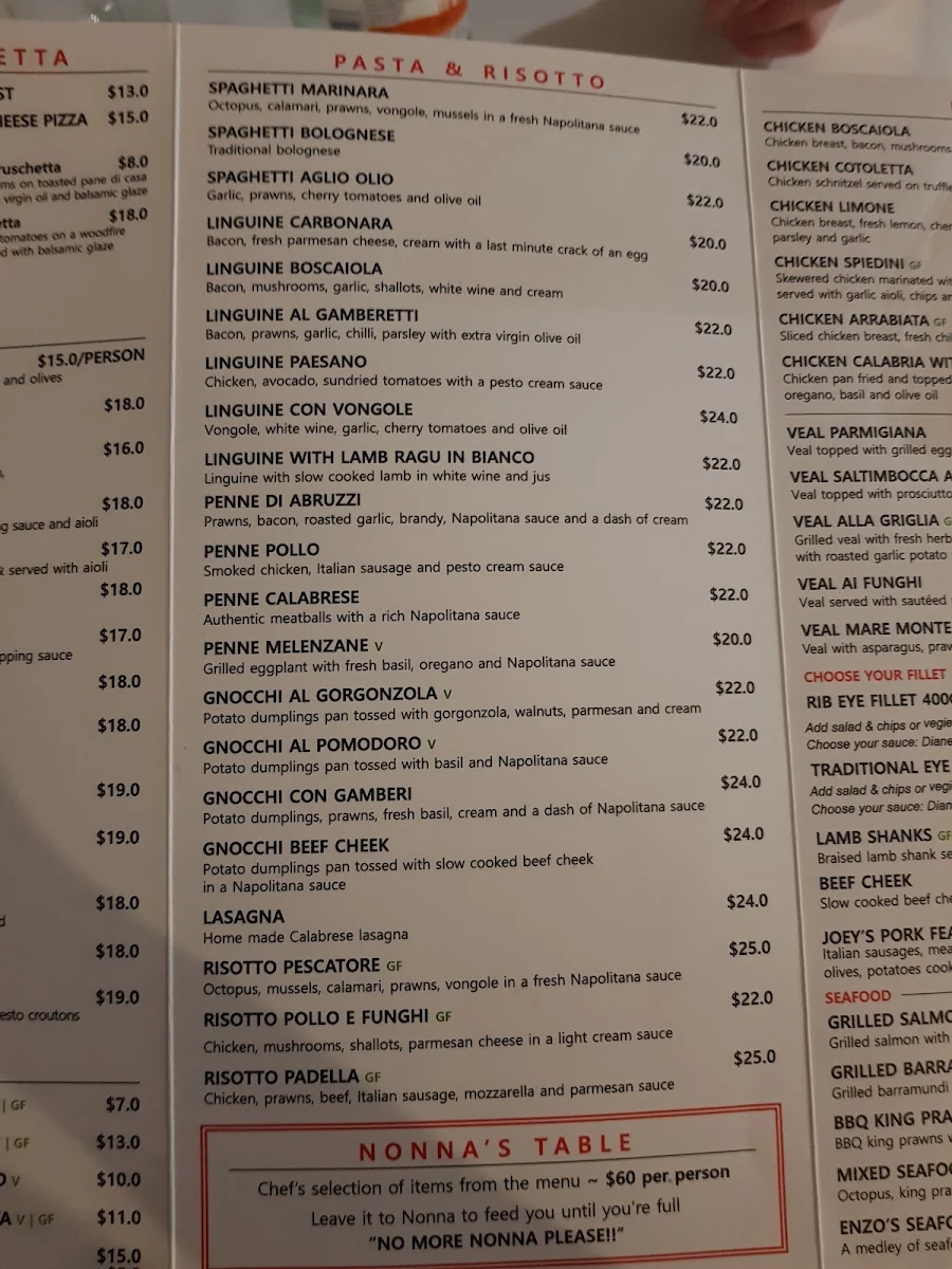 Menu, Enzo's Cucina Camden