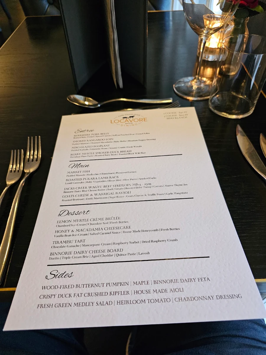 Menu, Locavore Restaurant
