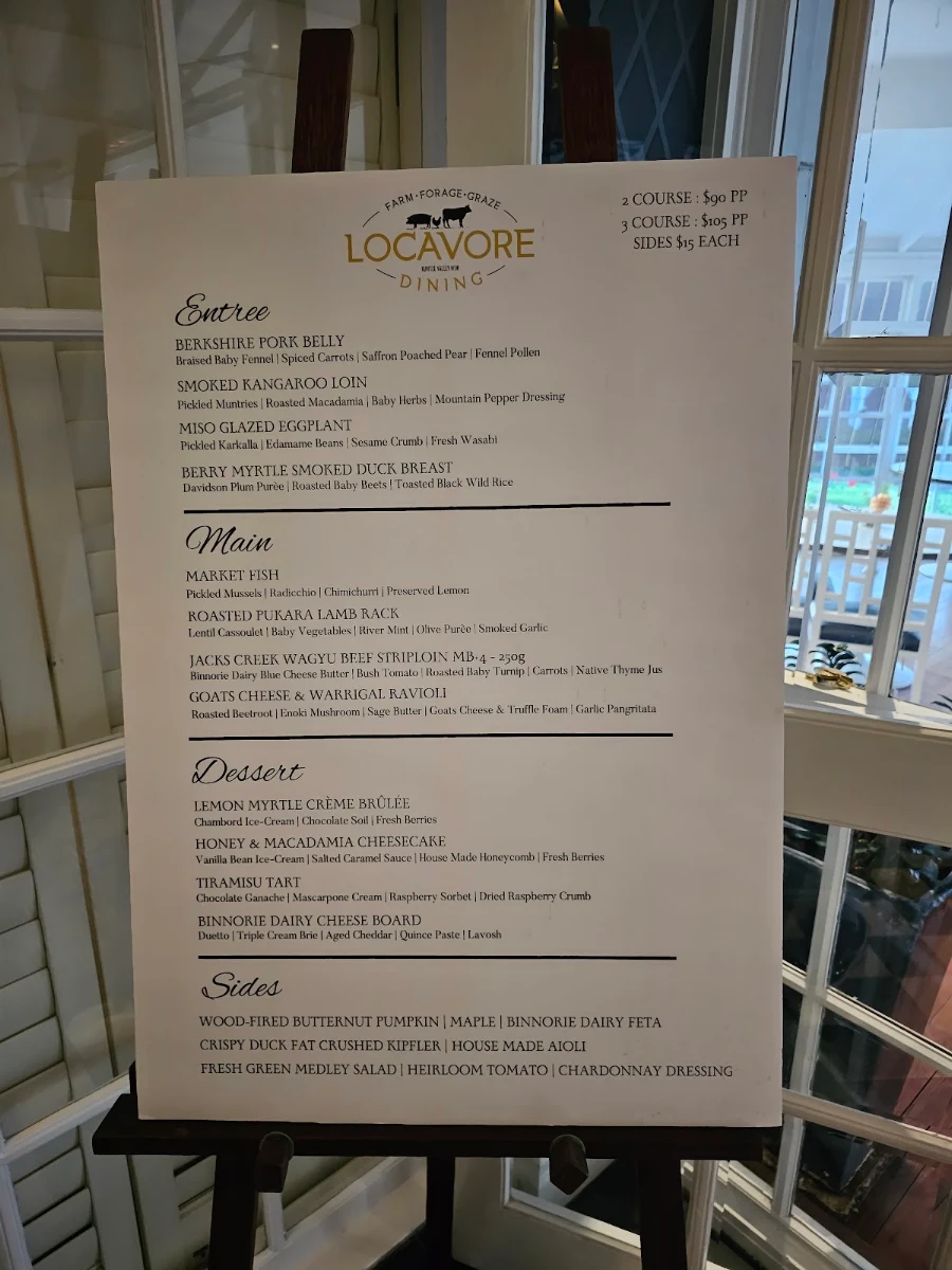 Menu, Locavore Restaurant