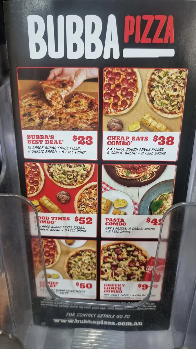 Menu, Bubba Pizza