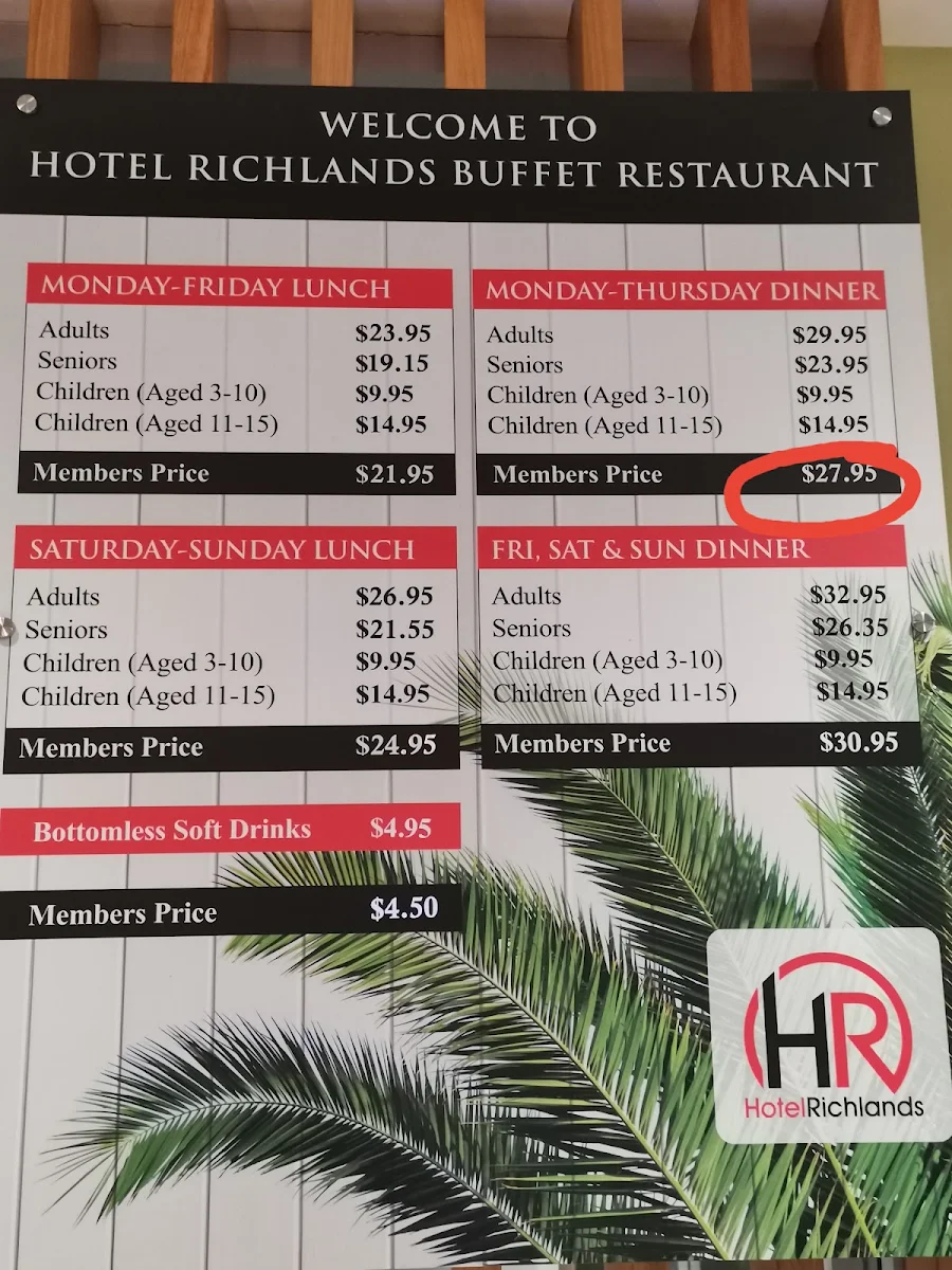 Menu, Hotel Richlands