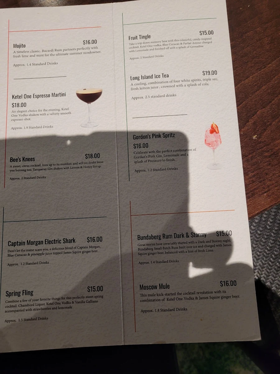 Menu, Hotel Richlands