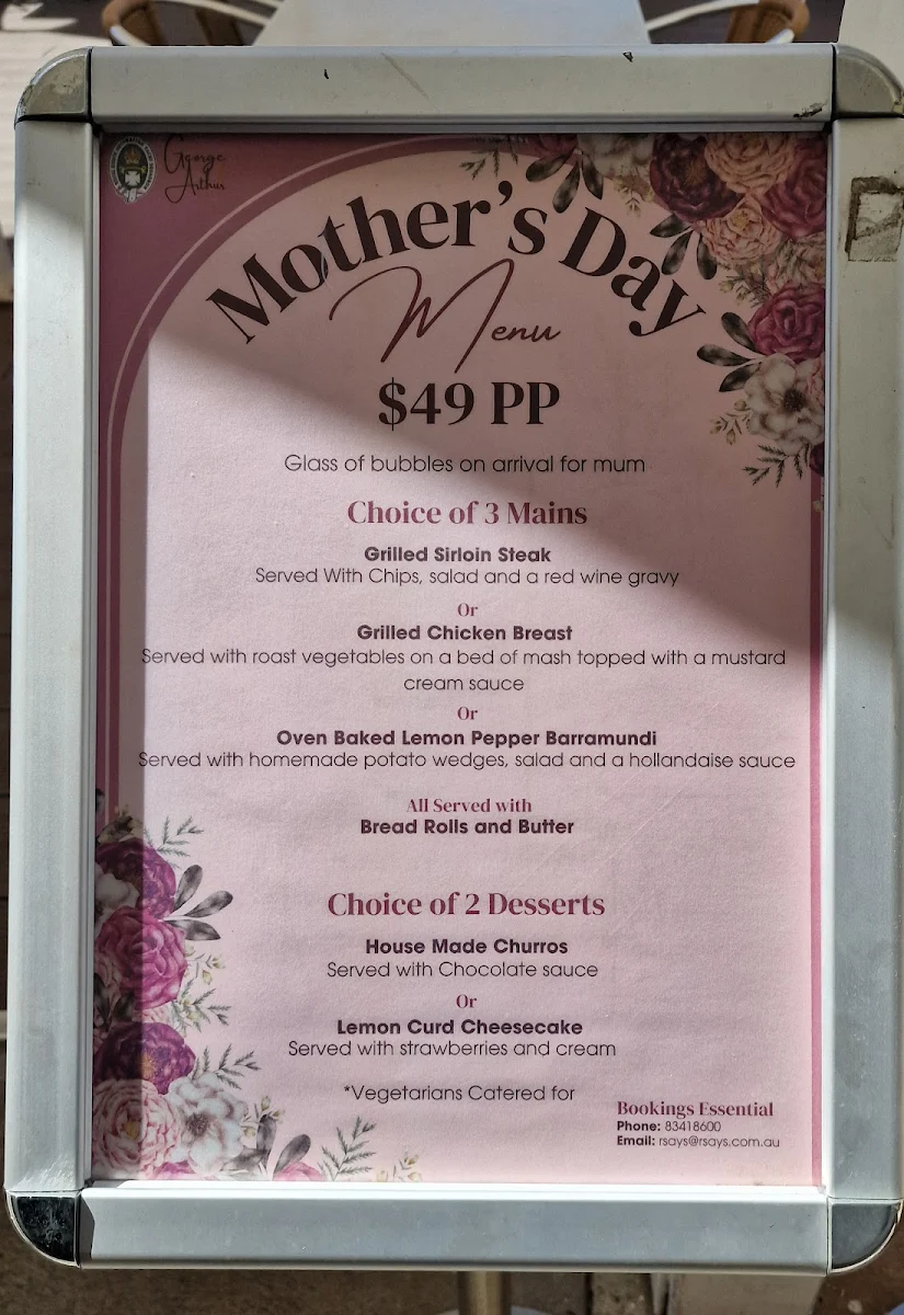 Menu, Royal South Australian Yacht Squadron (RSAYS)