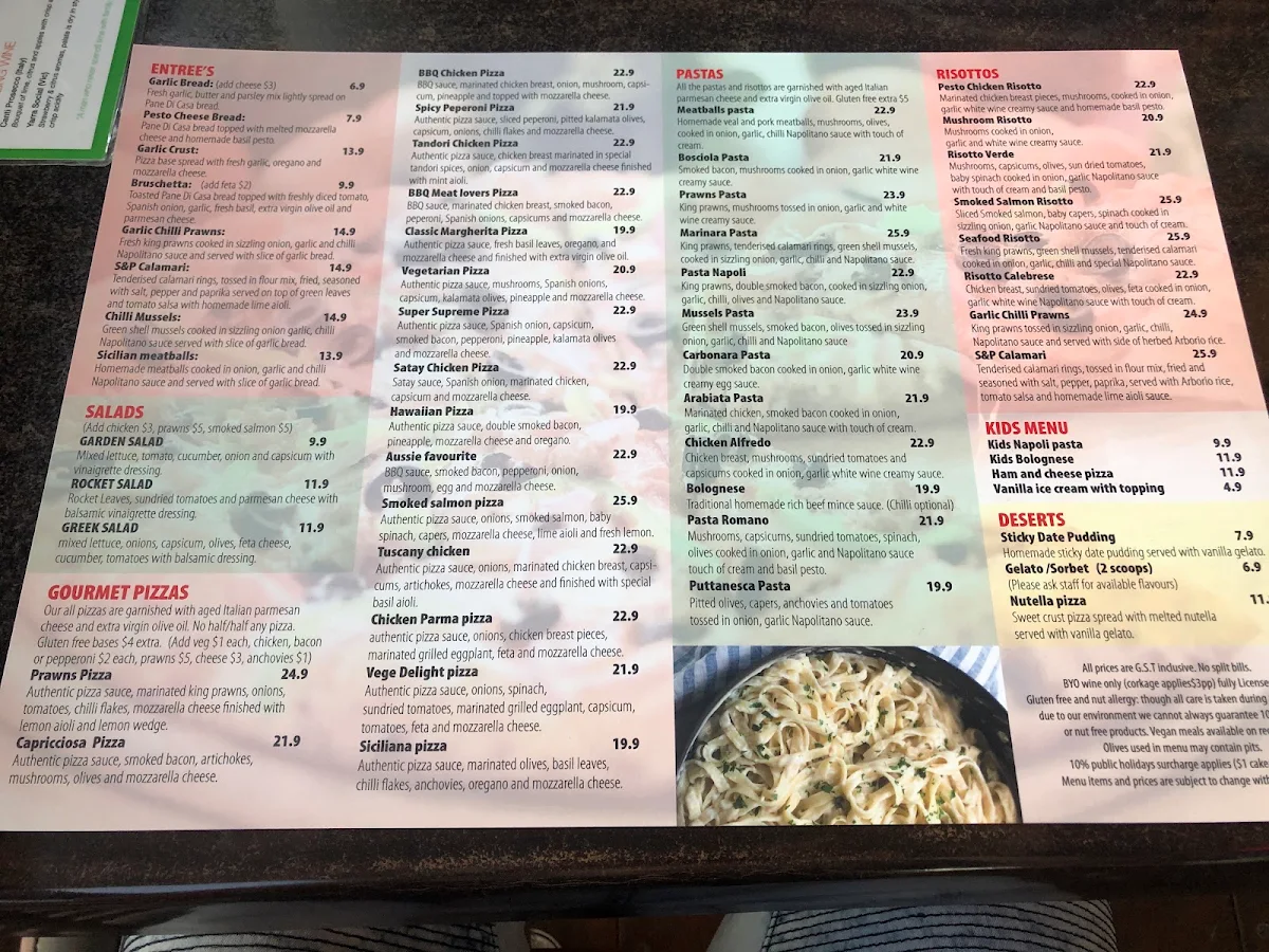 Menu, Napoli Pizza Pasta Restaurant