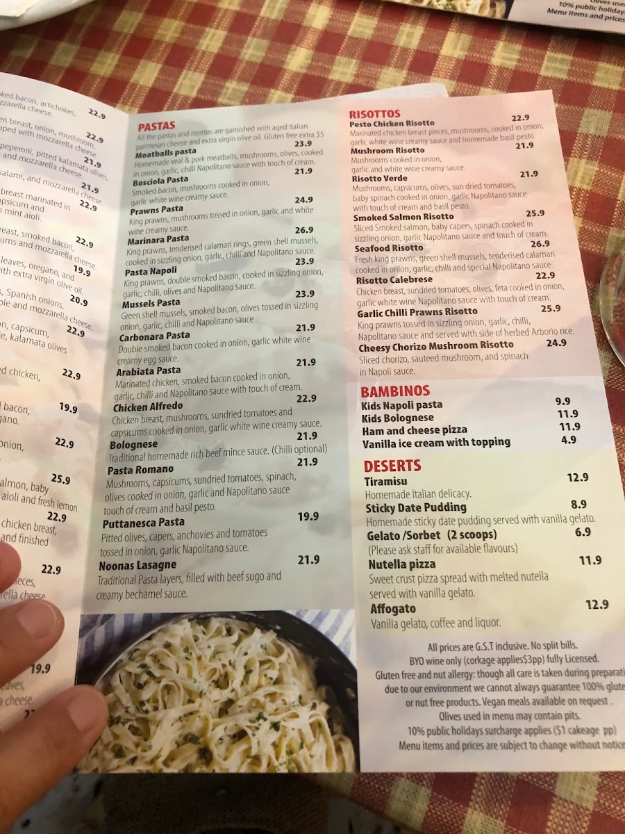 Menu, Napoli Pizza Pasta Restaurant