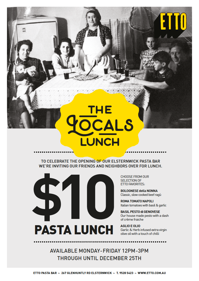 Menu, Etto Pasta Bar - Elsternwick