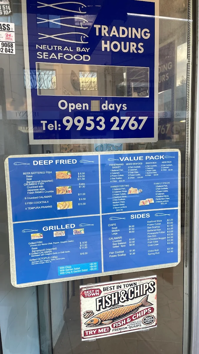 Menu, Neutral Bay Seafood