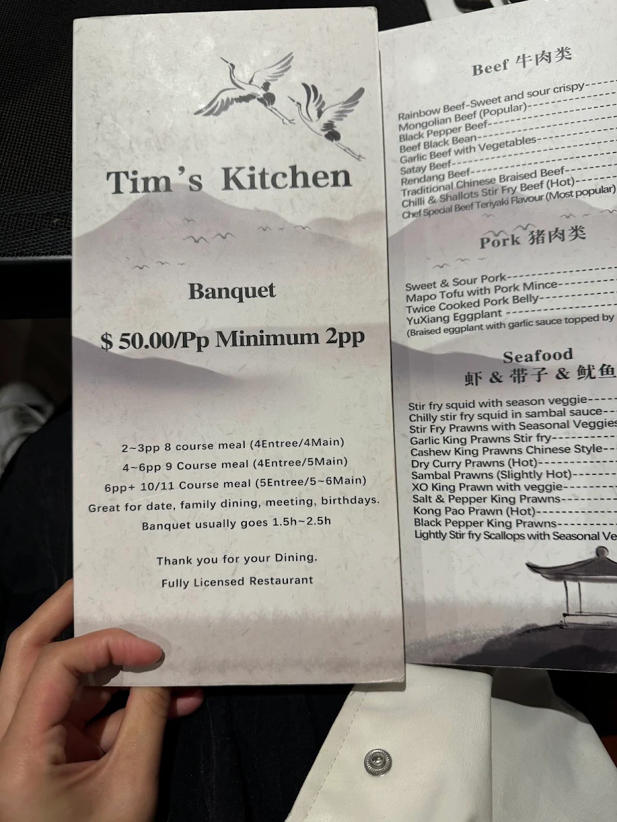 Menu, Tim's Kitchen