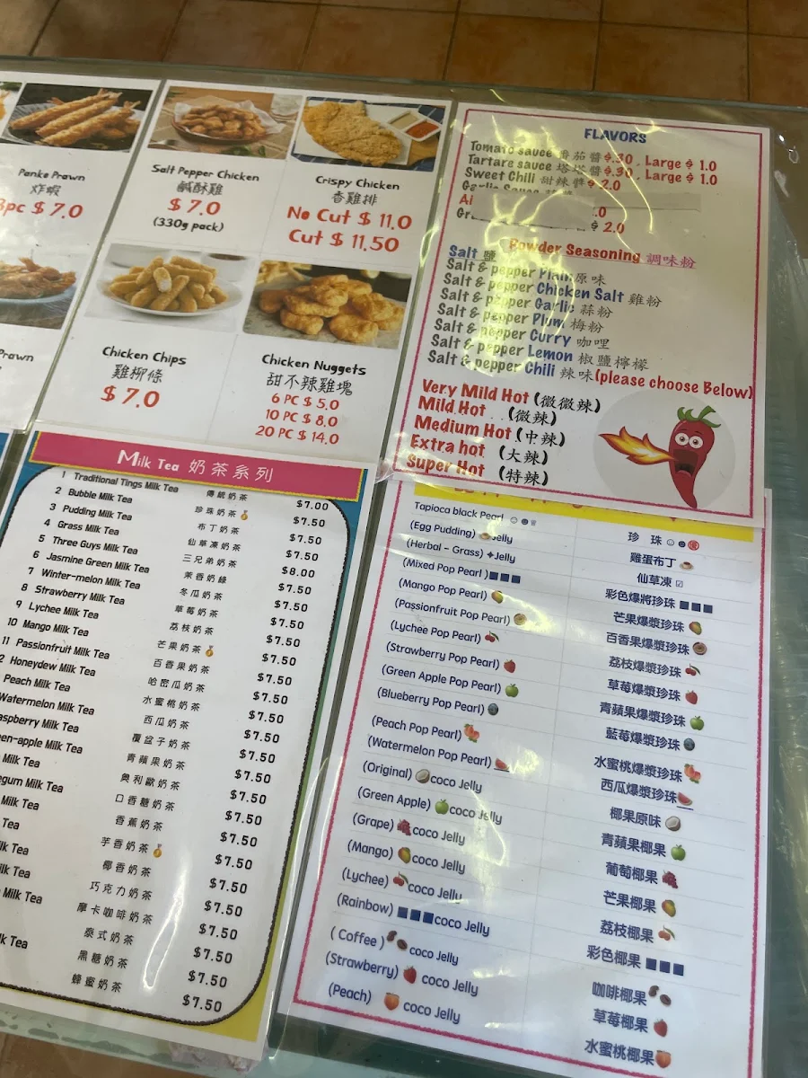 Menu, Ting’s Bubble Tea & Crispy Chicken
